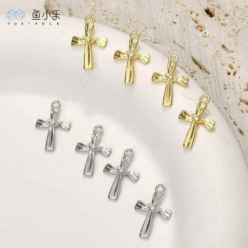 14k金保色镶锆石十字蝴蝶结吊坠diy手工项链手链耳饰配件材料,饰品/流行首饰/时尚饰品新,其他DIY饰品配件,淘宝优惠券,粉丝福利购,淘宝优惠卷