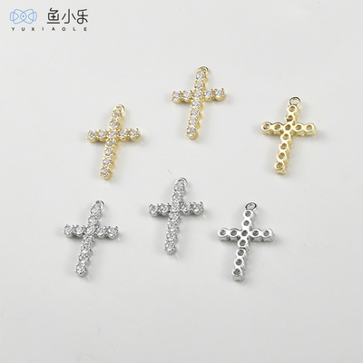 铜镀14k真金保色十字架吊坠diy