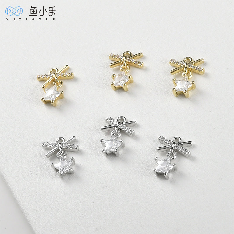 铜镀14k五角星蝴蝶结星星吊坠diy