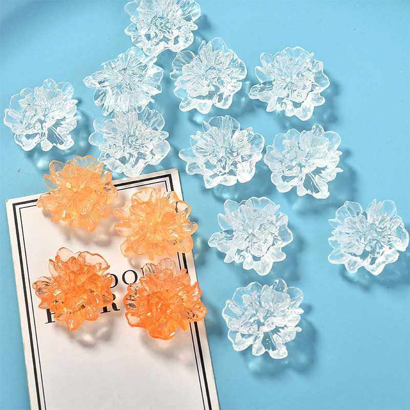 日本昭和风复古透明玫瑰花朵亚克力树脂diy手工饰品发饰耳环配件