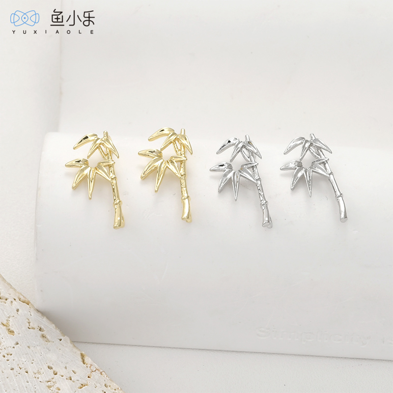 铜镀14k金双吊小竹叶diy配件