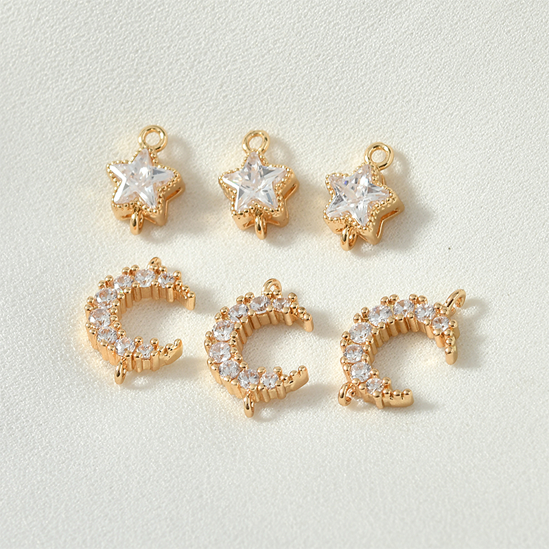 金色月亮锆石耳环项链饰品材料