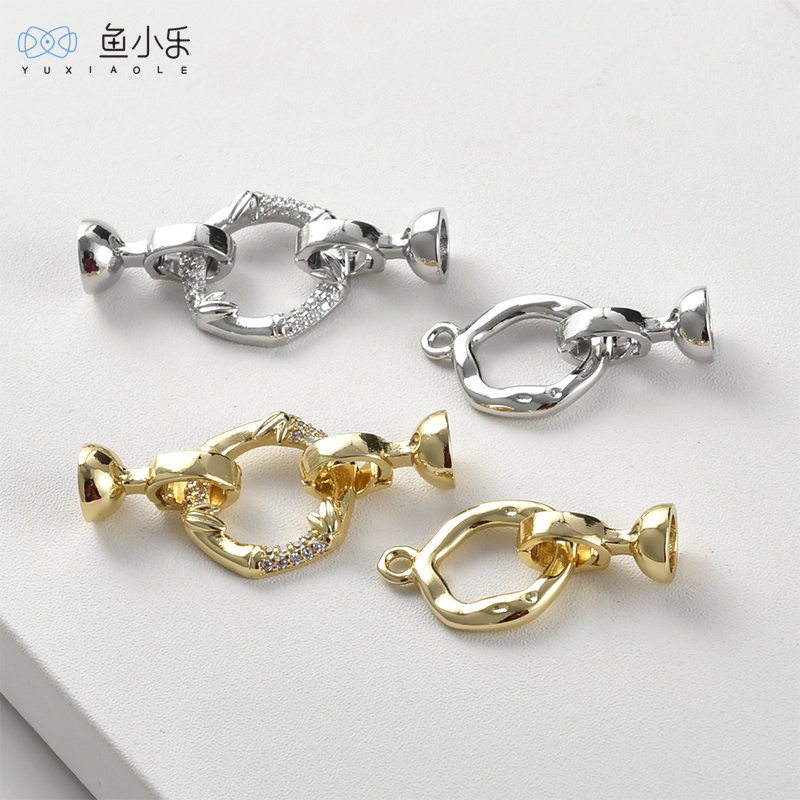 14k镀真金保色微镶锆石竹节圆形扣头diy手工串珠手链项链连接配件