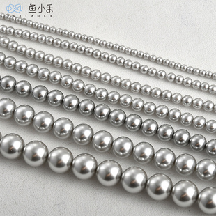 仿施家珍珠亚麻浅灰银灰圆珠玻璃直孔珠子diy手串珠手链项链材料