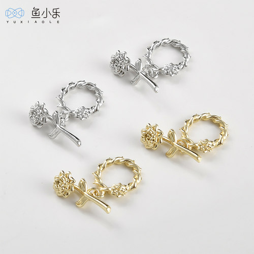铜镀14k金玫瑰花OT扣连接扣DIY