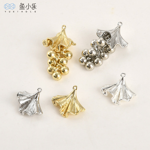 14k电镀真金保色褶皱边葡萄叶双吊diy手作耳环耳饰项链挂坠配件