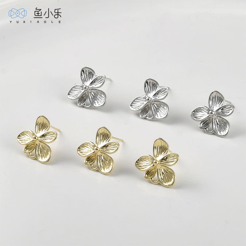 铜镀14k金蝴蝶花耳钉带吊diy