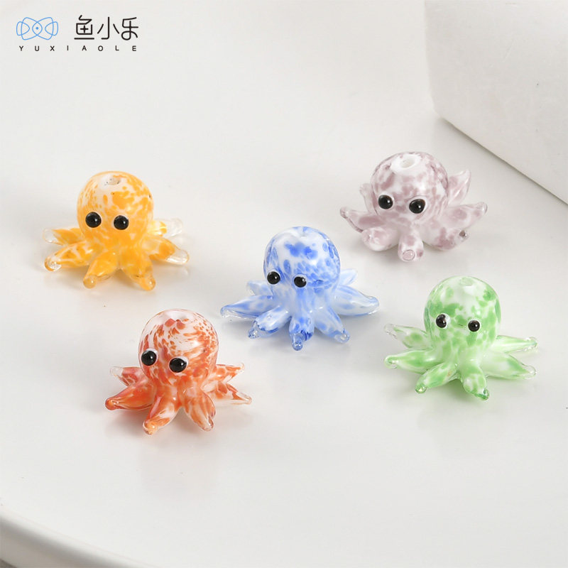可爱琉璃小章鱼彩色手工直孔珠子diy手作串珠手链项链配件材料