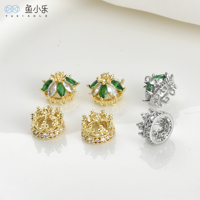 铜镀14k金皇冠镶锆石吊坠diy配件