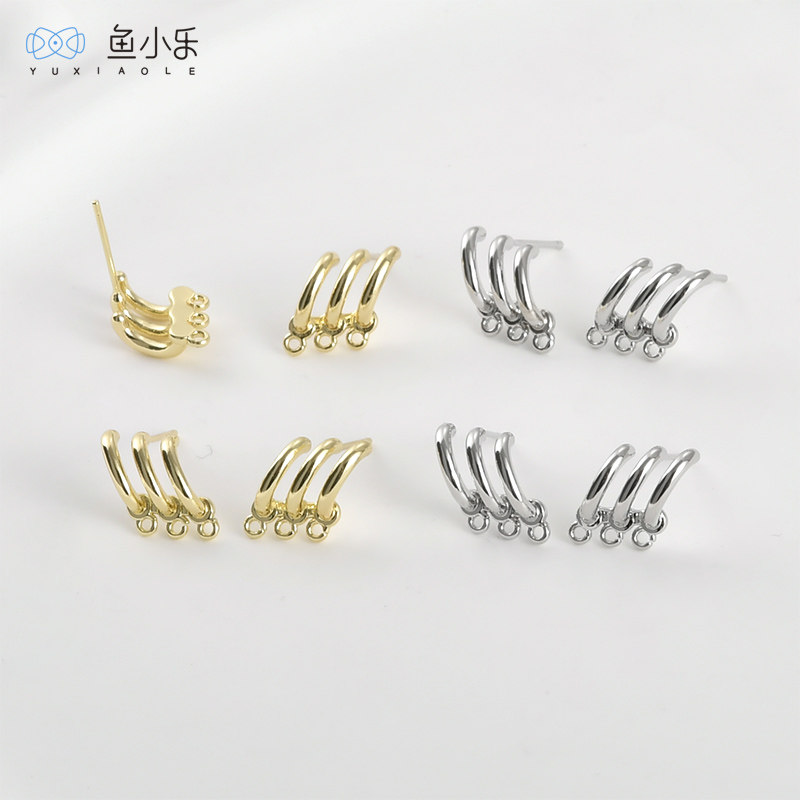 铜镀14k金3挂C形耳钉耳环diy