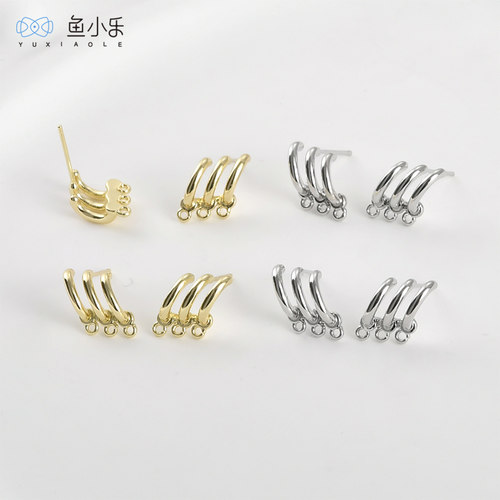 铜镀14k金3挂C形耳钉耳环diy