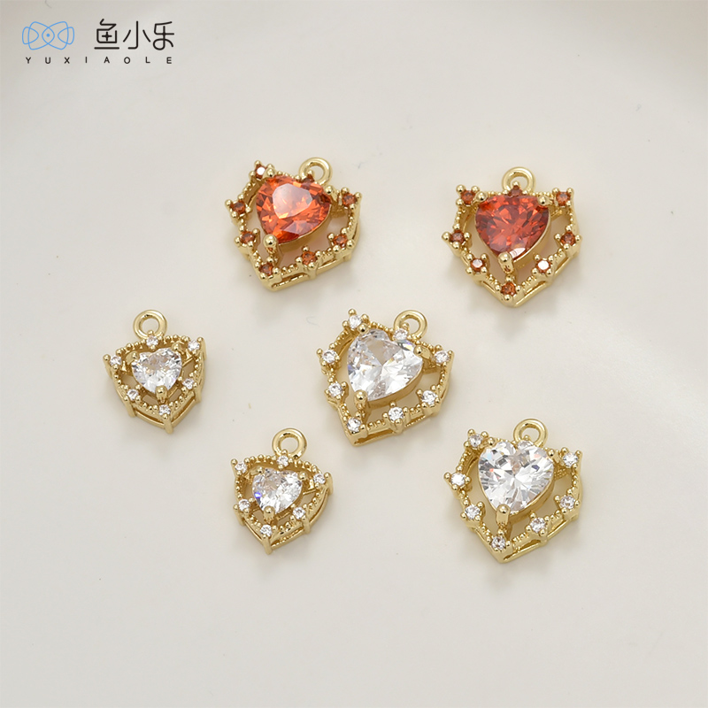 铜镂空爱心锆石白锆心形吊坠