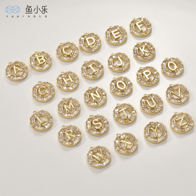 铜镀14k金镶锆石字母吊坠diy饰品
