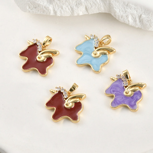 18k包金保色小飞马独角兽滴油吊坠diy手作手链项链挂坠配件材料