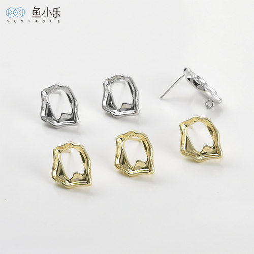铜镀14k金异形镂空带吊耳钉diy