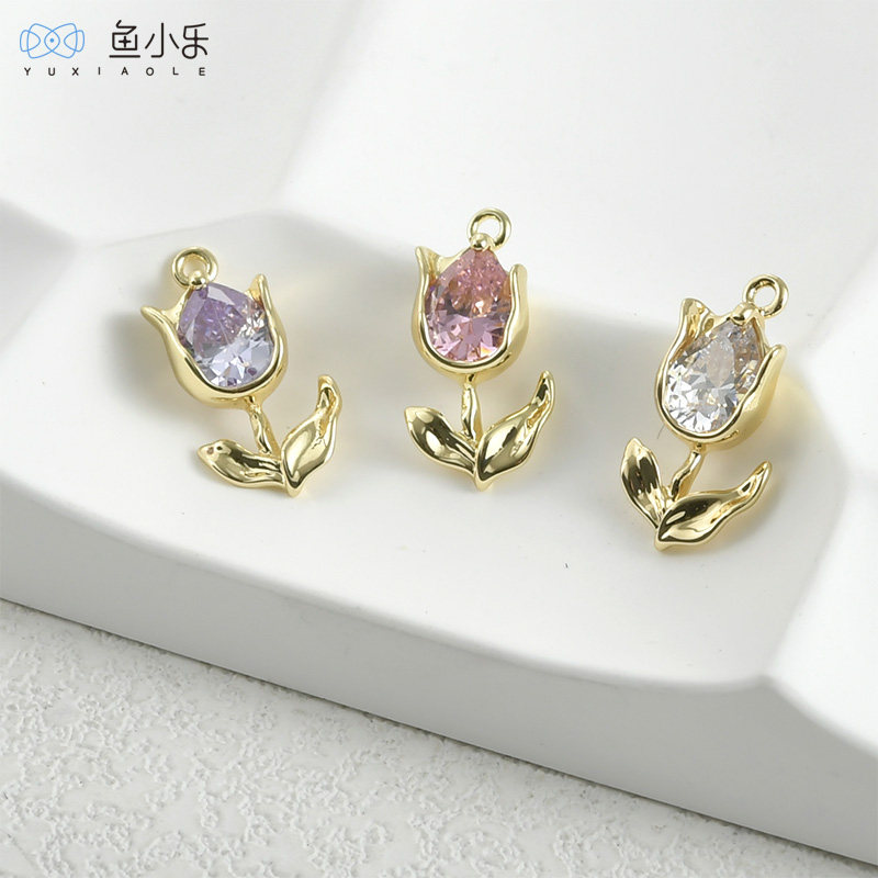 甜美郁金香镶锆石吊坠14k电镀真金保色diy手作手链项链耳饰配件,饰品/流行首饰/时尚饰品新,其他DIY饰品配件,淘宝优惠券,粉丝福利购,淘宝优惠卷