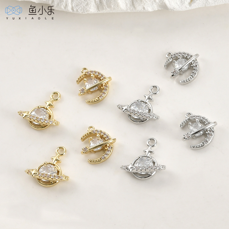 铜镀14k金保色锆石星球月亮吊坠