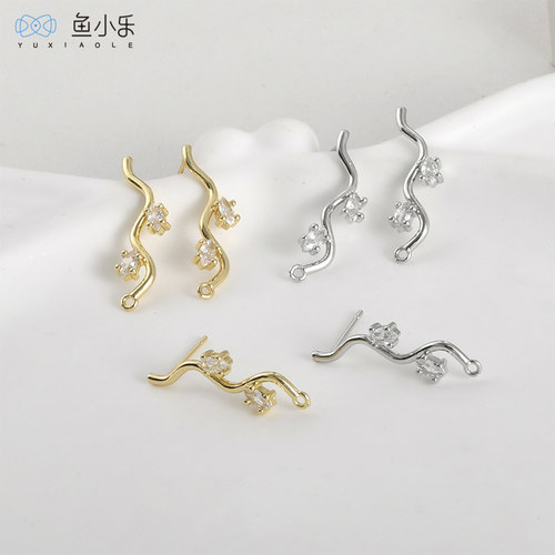 铜镀真金保色波浪锆石耳钉diy