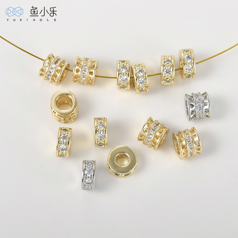 铜镀14k金锆石多孔桶珠吊坠DIY