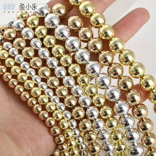 黑胆石镀金圆珠diy串珠材料
