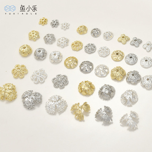 14k镀真金保色厚银雪花四叶花托合集串珠隔片diy手链项链手作配件