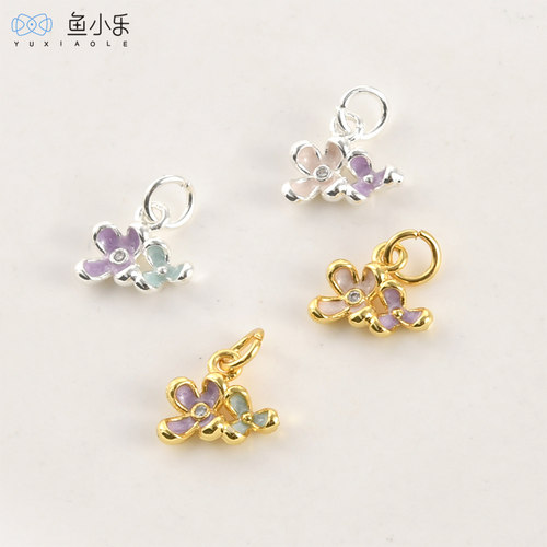 鱼小乐diy18k包金滴油小花吊坠