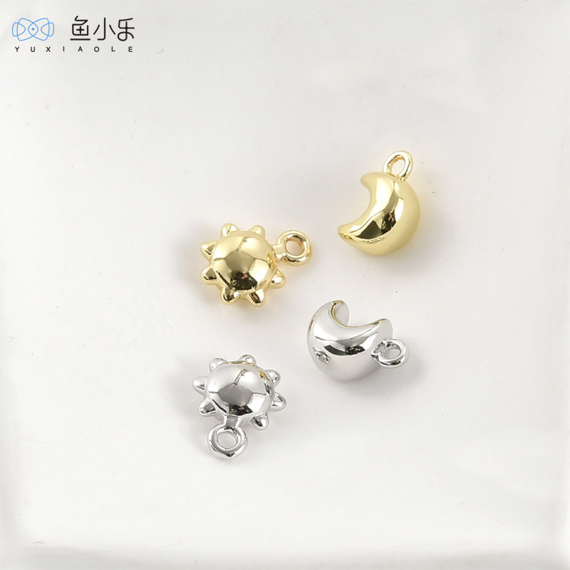 14k电镀真金保色可爱立体胖月亮太阳迷你小吊坠diy手作饰品配件