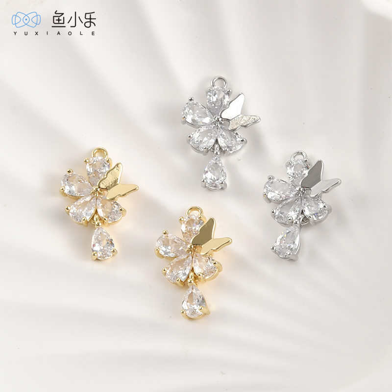 鱼小乐diy14k包金超仙蝴蝶花吊坠