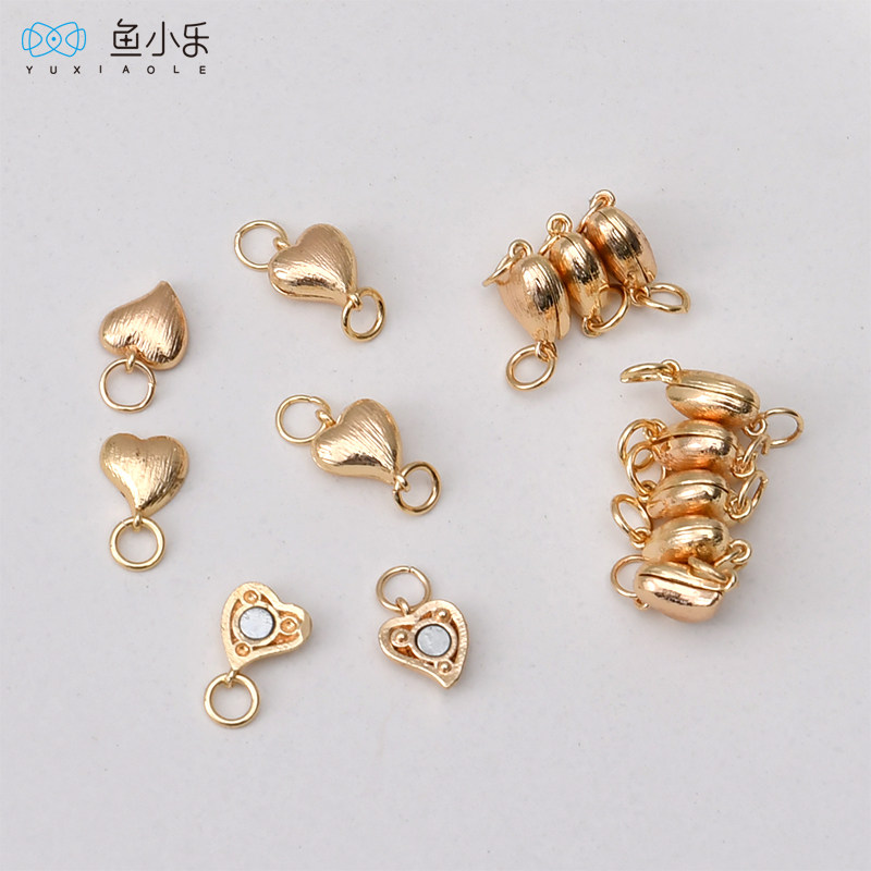 铜镀14k金磁铁扣立体心形扣diy手镯手链珍珠项链收尾搭扣材料配件