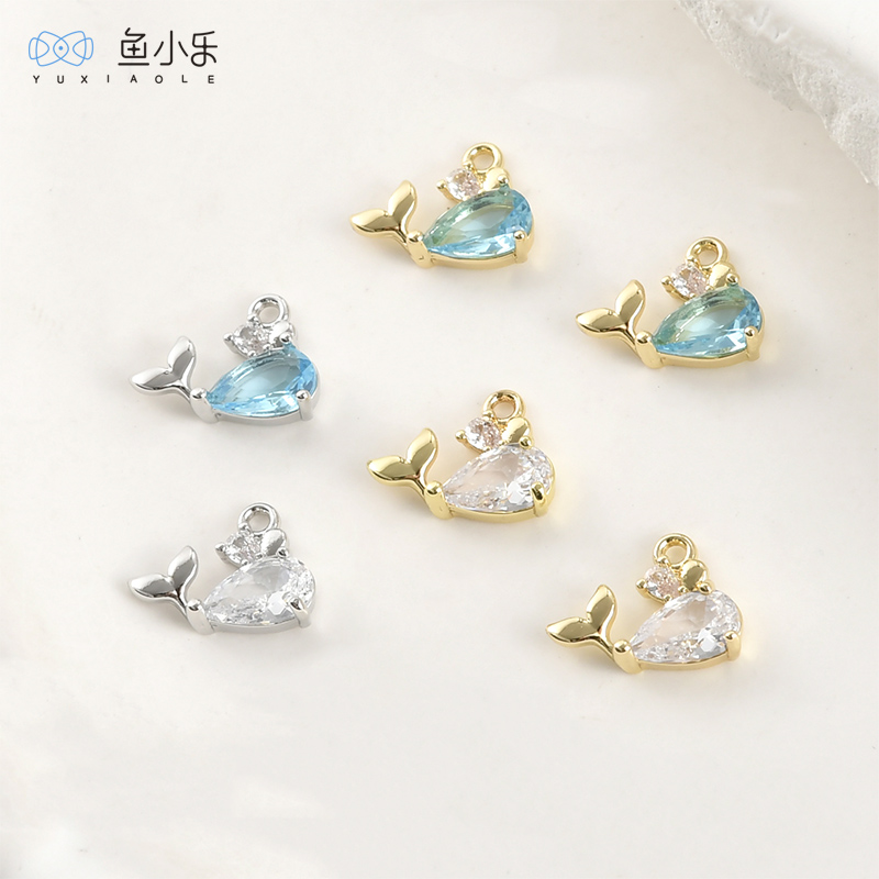 14k电镀真金海蓝锆石小海豚吊坠