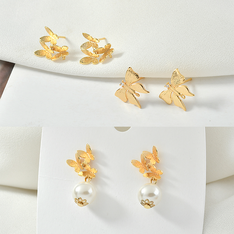 镀18k金色森系蝴蝶银针饰品材料