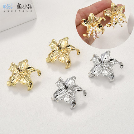 14k真金保色珍珠花朵耳钉耳环diy手工耳饰品气质耳环配件材料