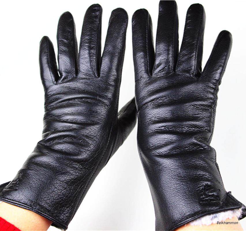 GOATSKIN DEERSKIN GLOVES FEMALE GENUINE LEATHER THIN WOOL AUTUMN AND WINTER THICKENED AND VELVET WARM OUTDOOR CYCLING DRIVING