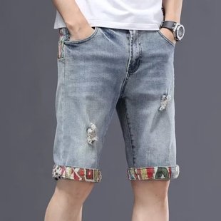 休闲五分牛仔裤 夏季 P38 新款 百搭宽松破洞青少年短裤 ND107 男时尚