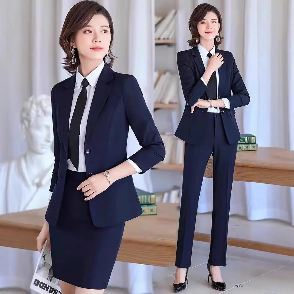藏蓝色职业西装套装女职场正装时尚上班气质工作服大学生面试西服