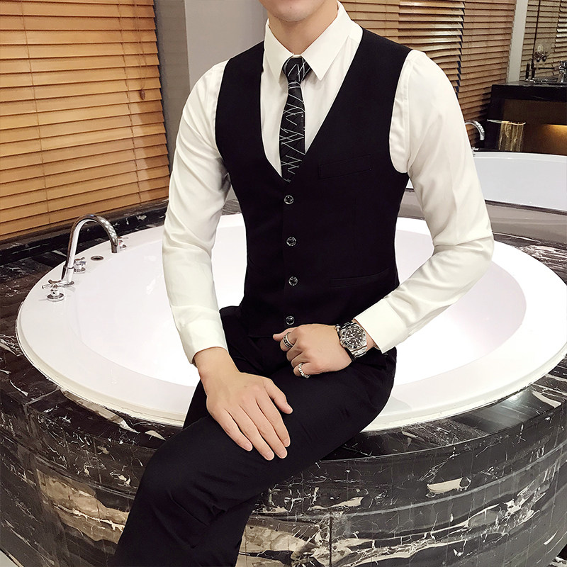 秋季男马甲西装套装韩版修身结婚正装三件套伴郎团礼服潮休闲西服