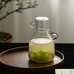 漱以冷泡壶高硼硅耐热玻璃可加热可冷藏可洗碗机冷水壶泡茶壶带杯
