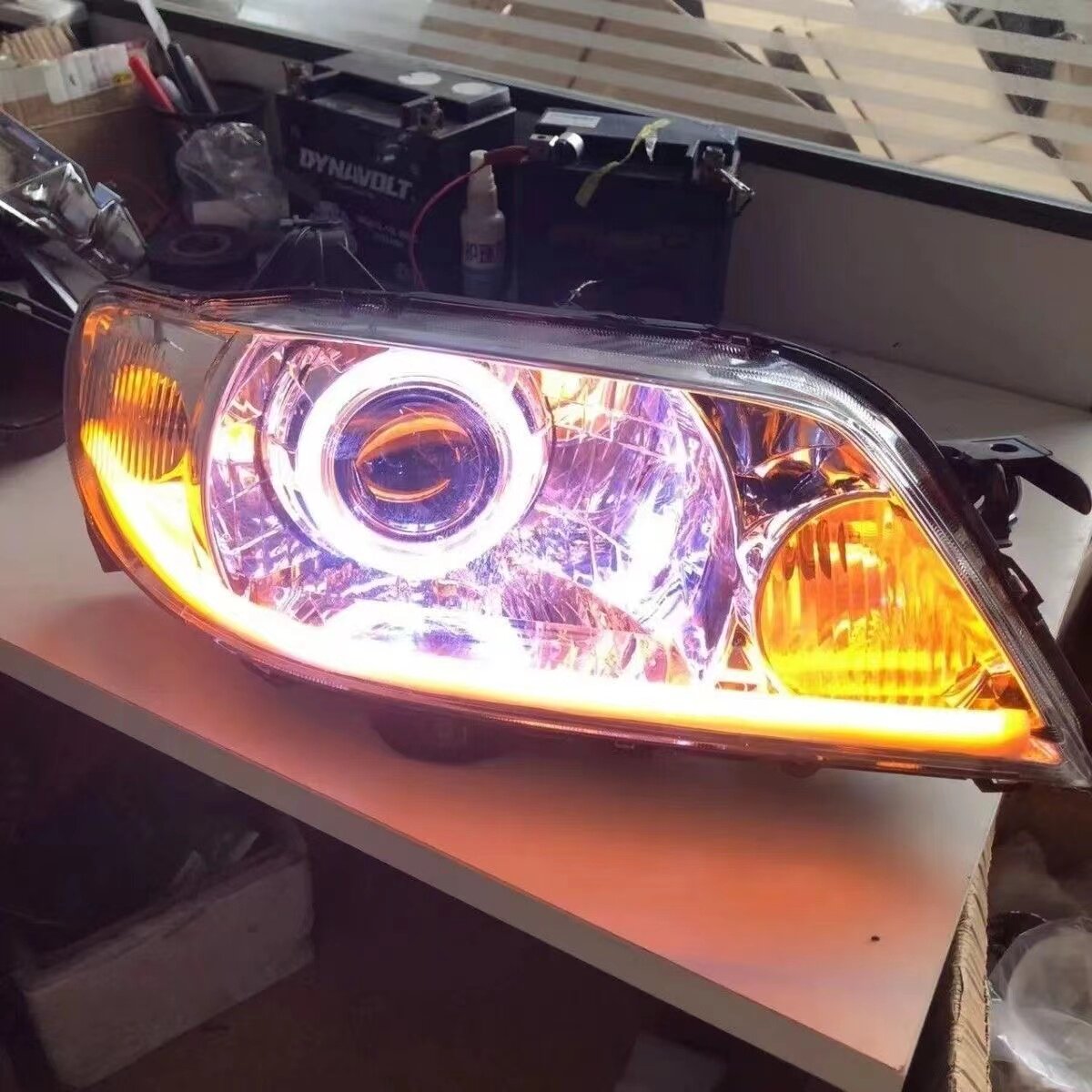 马自达323海马福美来海福星大灯led透镜改装天使恶魔眼日行灯总成