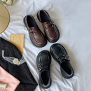 小皮鞋 喵唔 女皮带扣金属百搭休闲单鞋 学院风厚底乐福鞋 天空春季