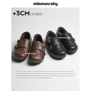 勃肯鞋 喵唔 女冬保暖加绒毛毛孟克鞋 内增高布洛克乐福鞋 天空3cm