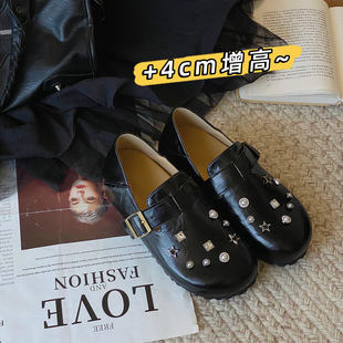 女一脚蹬懒人水钻单鞋 喵唔 4cm增高厚底勃肯鞋 新款 天空2025秋季