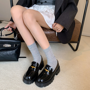 小皮鞋 女秋冬轻熟一脚蹬百搭单鞋 天空英伦风粗跟厚底乐福鞋 喵唔