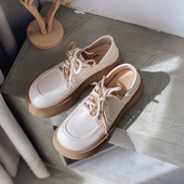 喵唔 女松糕底休闲百搭小皮鞋 天空2025年春季 学院风奶甜厚底单鞋