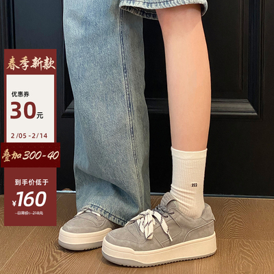 1.10新品/2025年春季复古双鞋带德训鞋女厚底运动休闲鞋百搭板鞋