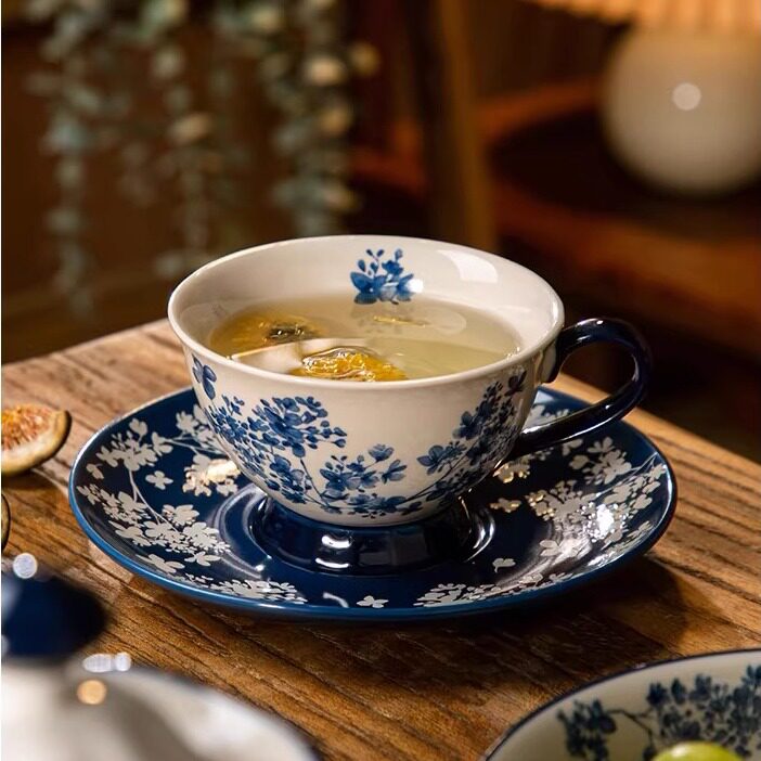 陶瓷复古咖啡杯碟中国风青花瓷教师节礼物点心碟办公室下午茶水具