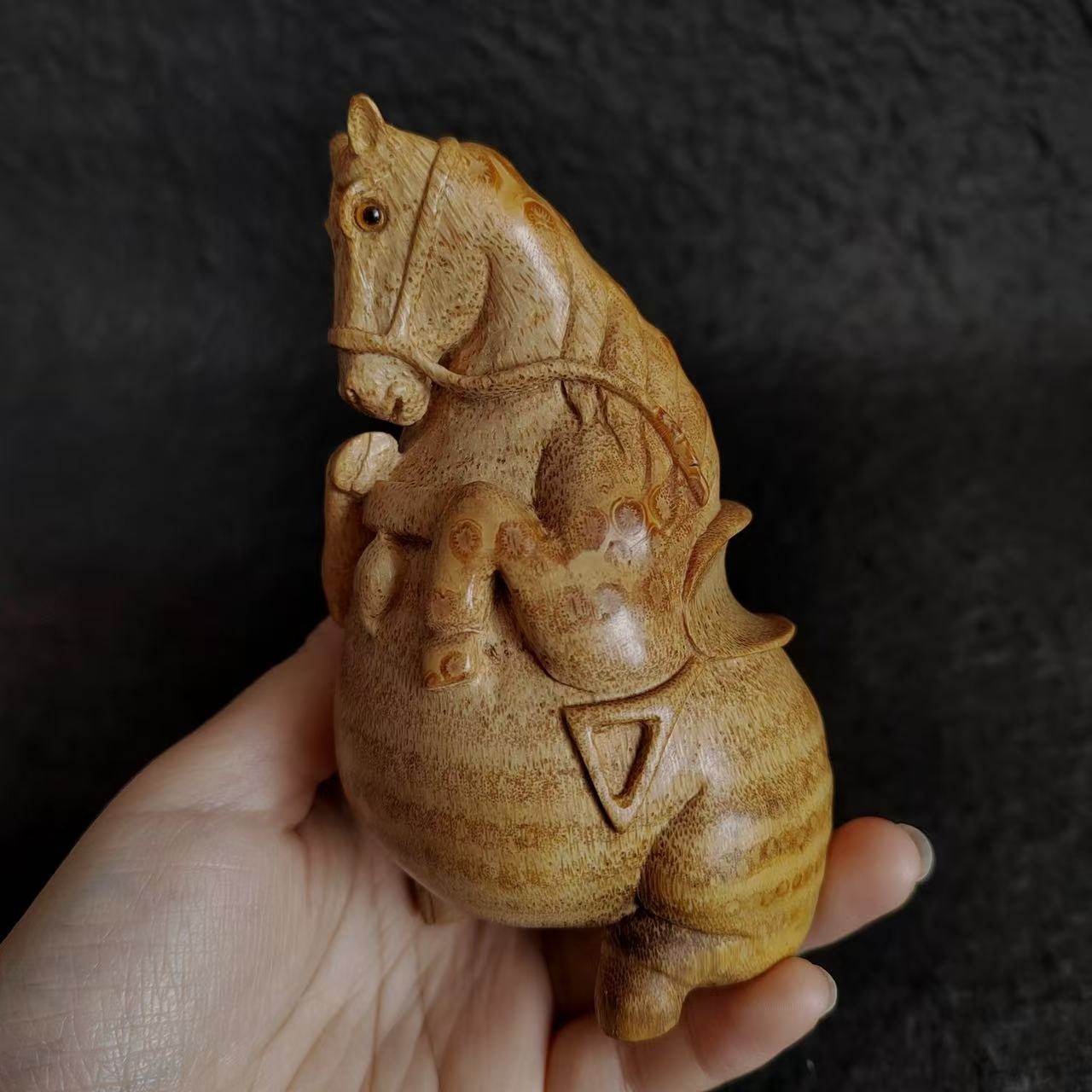 一物一拍手工满钉竹根雕刻唐马马上有钱小摆件黄飞琰刻竹师傅雅集