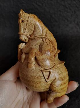 一物一拍手工满钉竹根雕刻唐马马上有钱小摆件黄飞琰刻竹师傅雅集