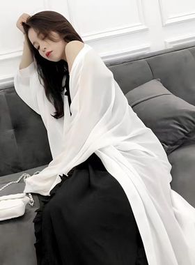 白色防晒开衫女夏季2025新款雪纺防晒衣中长款外搭海边罩衫薄外套
