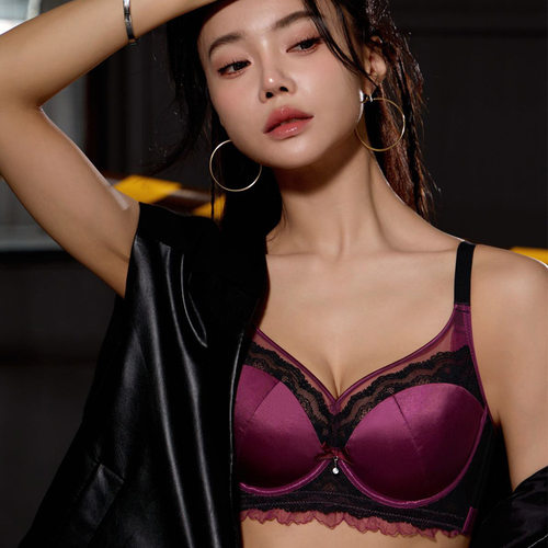 ILUC性感波浪蕾丝缎面内衣兔耳朵显胸小记忆软钢圈上托侧收文胸罩