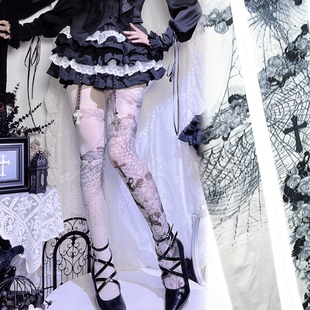 蜘蛛玫瑰蝙蝠乌鸦蛇Lolita袜子女春夏印花连裤袜洛丽塔哥特lo袜亚